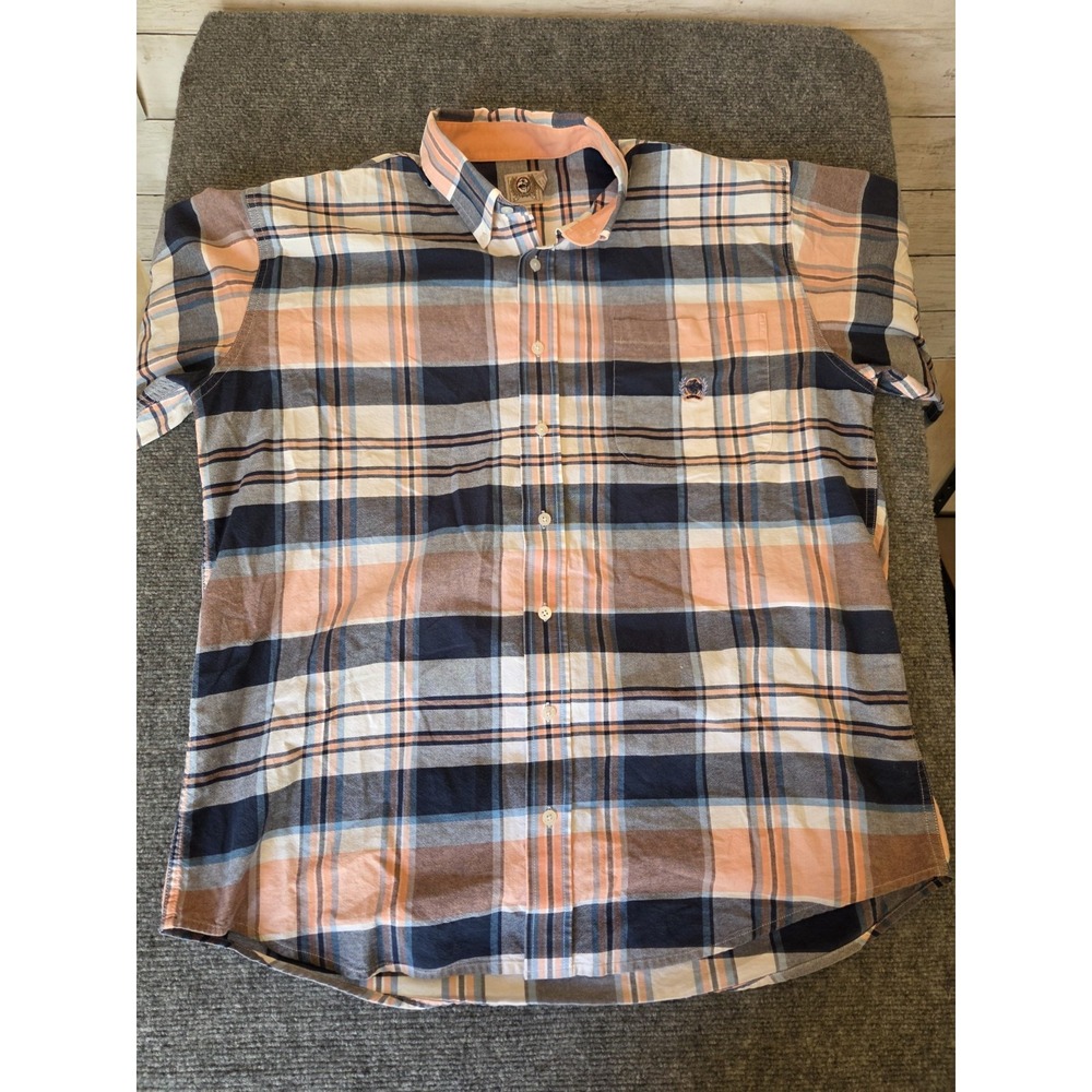 Cinch Men's Medium Plaid Button Down Shirt Long Sleeve Western Orange Navy